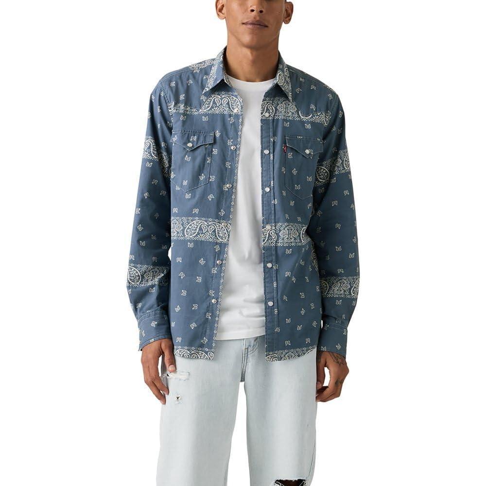 imageLevis Mens Classic Western Shirt Also Available in Big amp TallNew Azad Paisley Ensign Blue