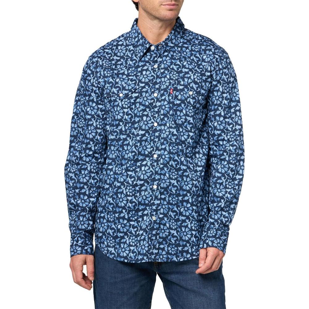 imageLevis Mens Classic Western Shirt Also Available in Big amp TallNew Malcolm Floral Dress Blues