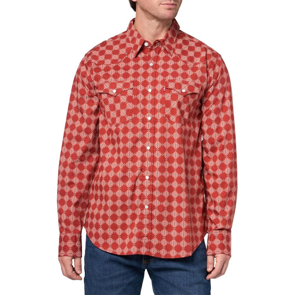 imageLevis Mens Classic Western Shirt Also Available in Big amp TallNew Reflect Geo Bossa Nova Red