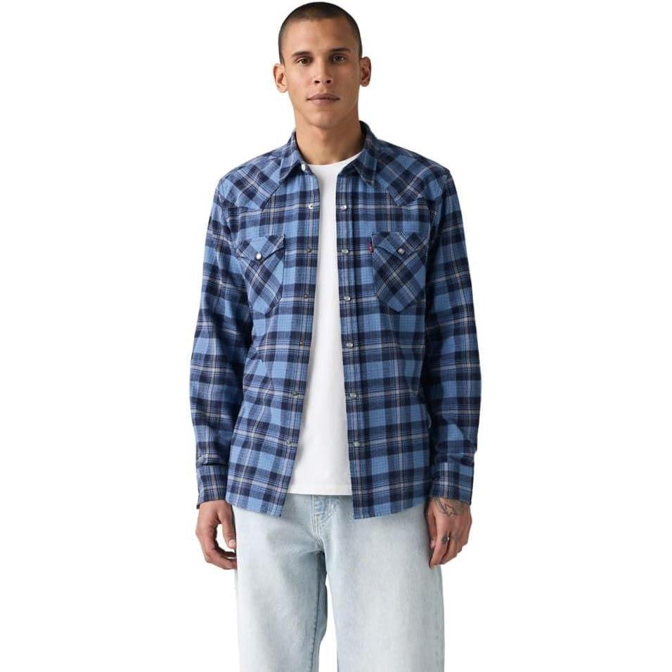 imageLevis Mens Classic Western Shirt Also Available in Big amp TallNiklas Plaid Quiet Harbor Non Stretch