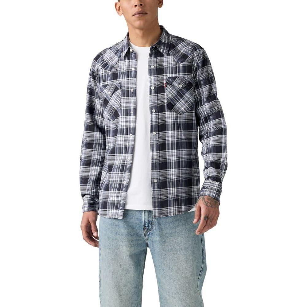 imageLevis Mens Classic Western Shirt Also Available in Big amp TallNils Plaid Jet Black