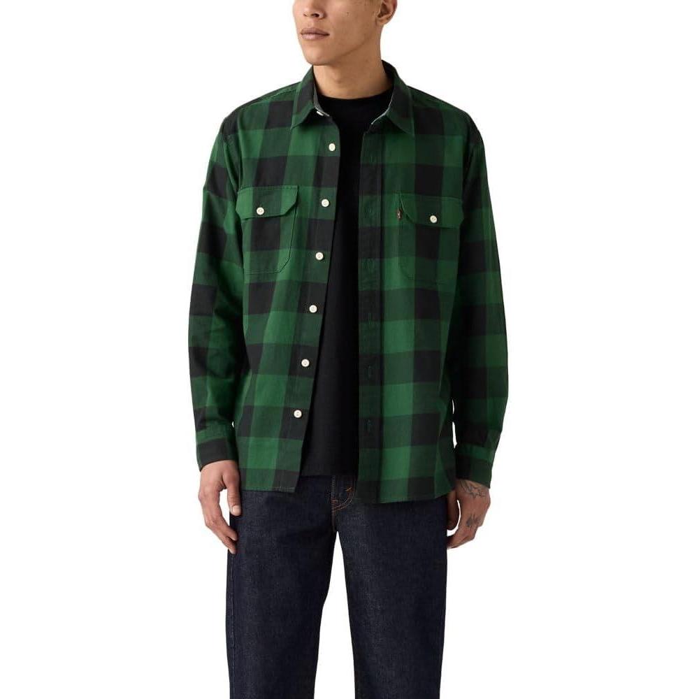 imageLevis Mens Classic Worker Long Sleeve ShirtAlbany Plaid Dark Green Twill