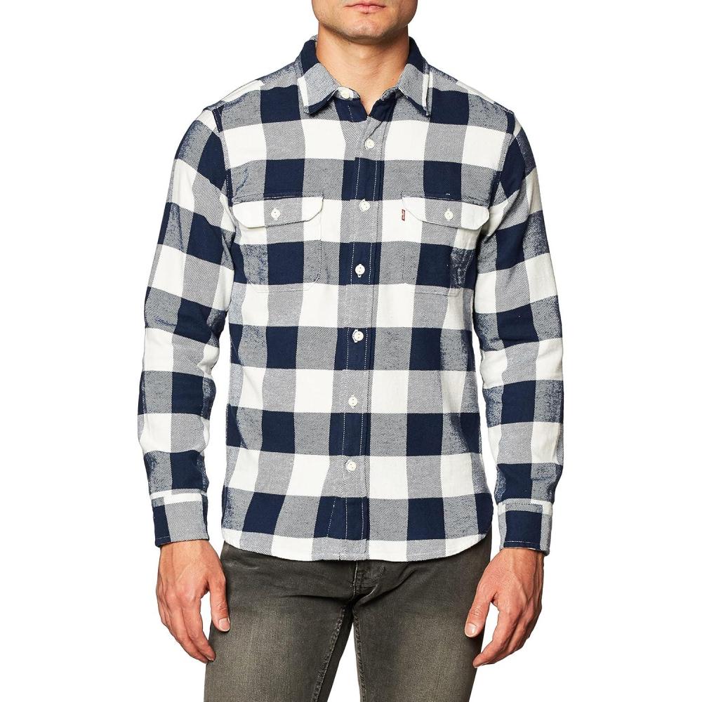 imageLevis Mens Classic Worker Long Sleeve ShirtDress Blues Plaid