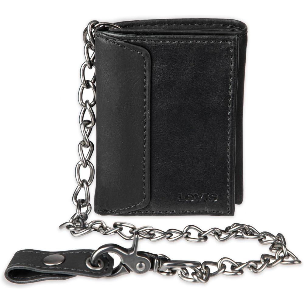 imageLevis Mens RFID Trifold WalletSleek and Slim Includes ID Window and Credit Card HolderBlack Chain