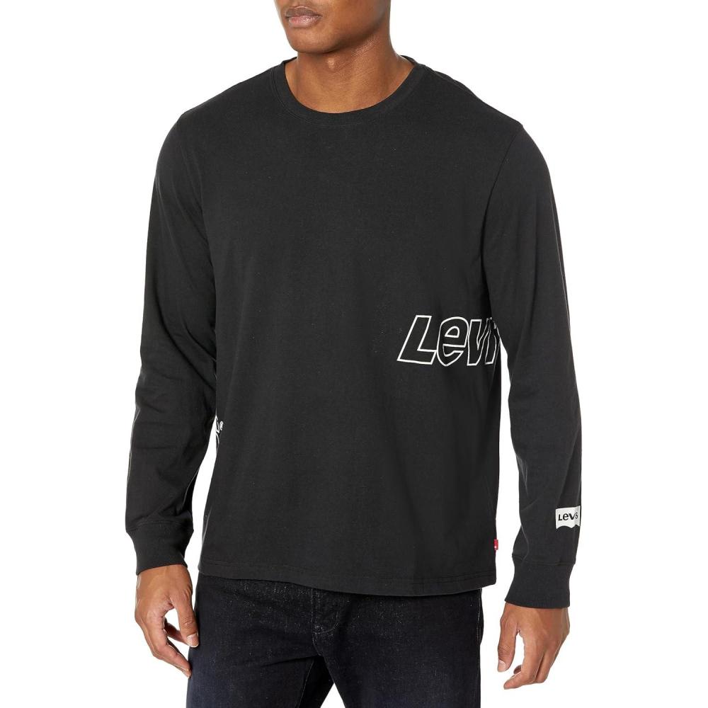 imageLevis Mens Relaxed Graphic Long Sleeve TShirtDouble Oblique Logo Caviar