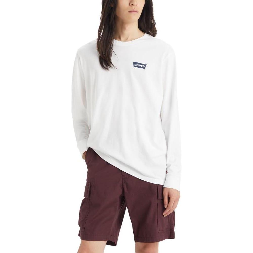imageLevis Mens Relaxed Graphic Long Sleeve TShirtNew Archival Batwing Waterfall White