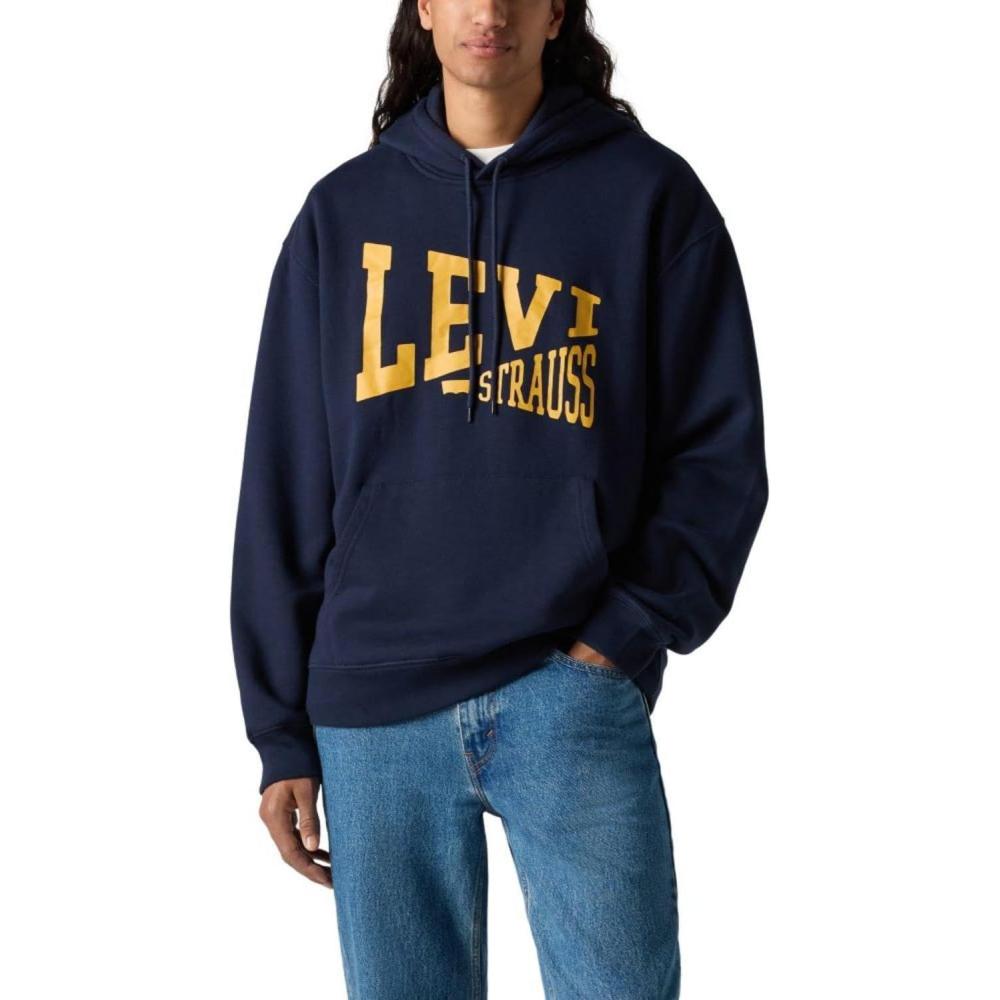 imageLevis Mens Relaxed Graphic Pull Over Also Available in Big amp TallNew Relaxed Graphic Hoodie Navy Blazer
