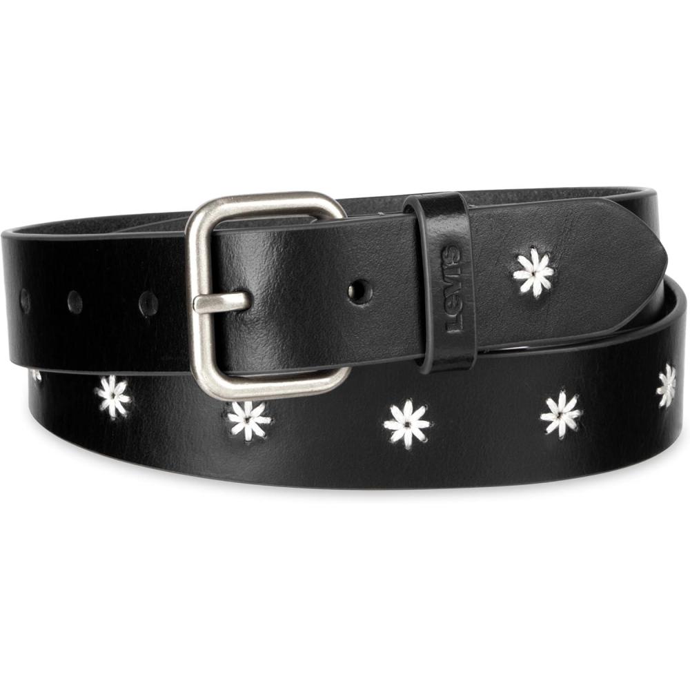 imageLevis Womens Casual Leather Belt With Square Buckle Stylish Jeans amp Dress Belt Regular amp Plus SizesBlack Floral Stitch
