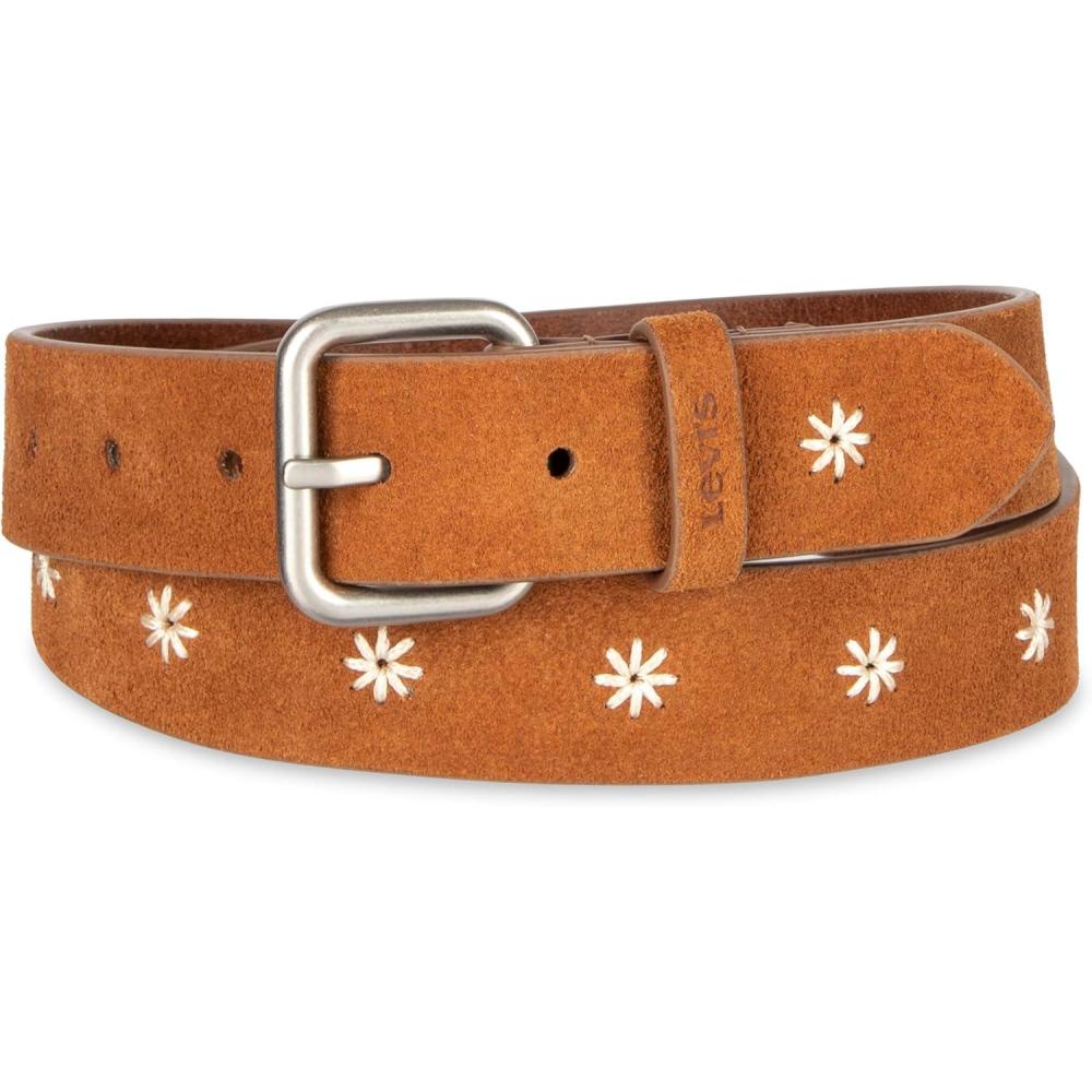 imageLevis Womens Casual Leather Belt With Square Buckle Stylish Jeans amp Dress Belt Regular amp Plus SizesTan Suede Floral Stitch