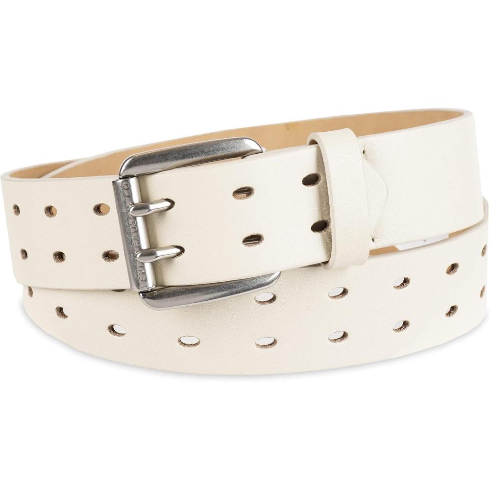 imageLevis Womens Fully Adjustable Perforated Leather Casual Jean Belt with Double Prong BuckleIvory