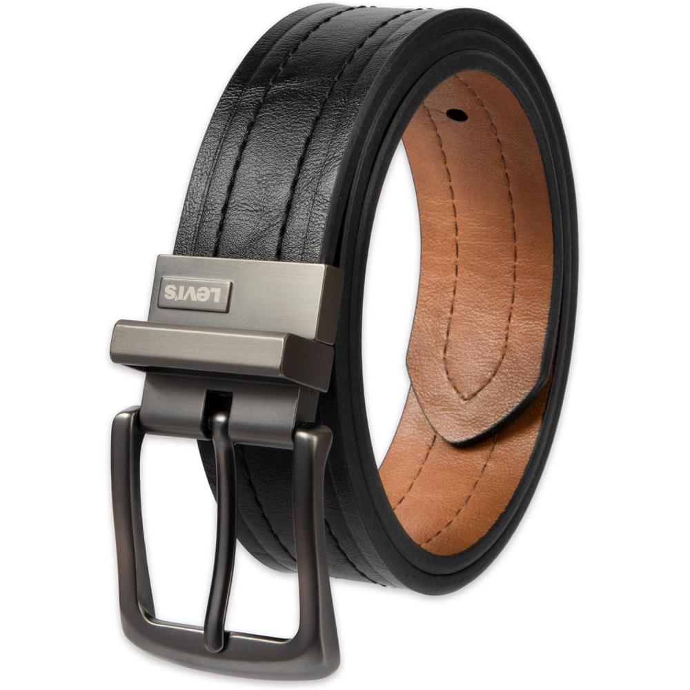 imageLevis mens Reversible Casual Jeans BeltBlackTan
