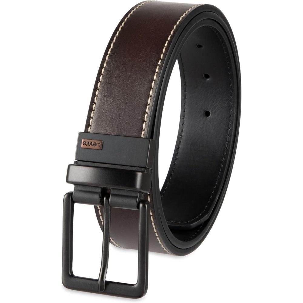 imageLevis mens Reversible Casual Jeans BeltBrownBlack Logo Buckle
