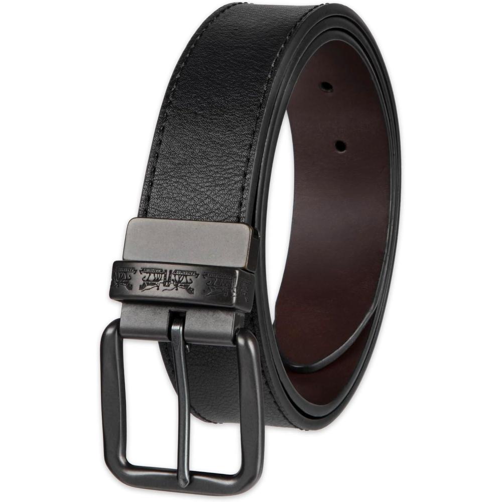 imageLevis mens Reversible Casual Jeans BeltJet BlackBrown