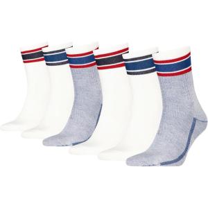 Levi’s Men’s 6-Pack Fashion High Quarter Crew Socks, Lightweight, Arch Support & Mesh Ventilation, White/Navy Blazer/True Blue/Red, 6-12