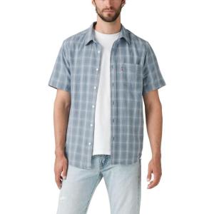 Levi’s Men’s Classic 1 Pocket Short Sleeve Button Up Shirt (Also Available in Big)(Leon Plaid Steam Blue Cotton Linen)