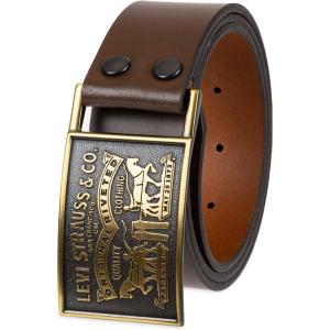 Levi’s Men’s Leather Jean Belt with Removable Plaque Buckle, Western‑Style Cowboy Belt for Everyday Wear(Brown Snap)