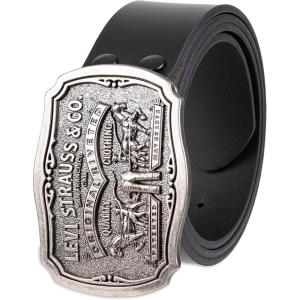 Levi’s Men’s Leather Jean Belt with Removable Plaque Buckle, Western‑Style Cowboy Belt for Everyday Wear(Midnight Black)