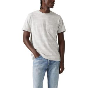 Levi’s Men’s Short Sleeve Classic Pocket Tee (Available in Big)(Derby Stripe Light Grey Heather Jersey)