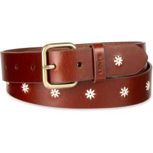 Levi’s Women’s Casual Leather Belt With Square Buckle – Stylish Jeans & Dress Belt (Regular & Plus Sizes)(Cognac Floral Stitch)