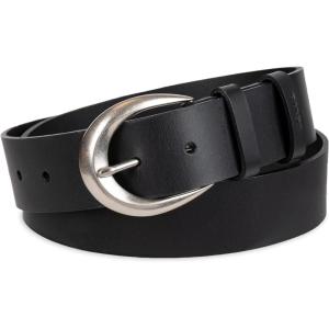 Womens Round Cut Edge Logo Loop Jean Belt(Black Double Loop)