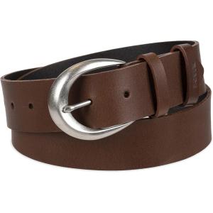 Womens Round Cut Edge Logo Loop Jean Belt(Brown Double Loop)