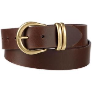 Womens Round Cut Edge Logo Loop Jean Belt(Brown Metal Loop)