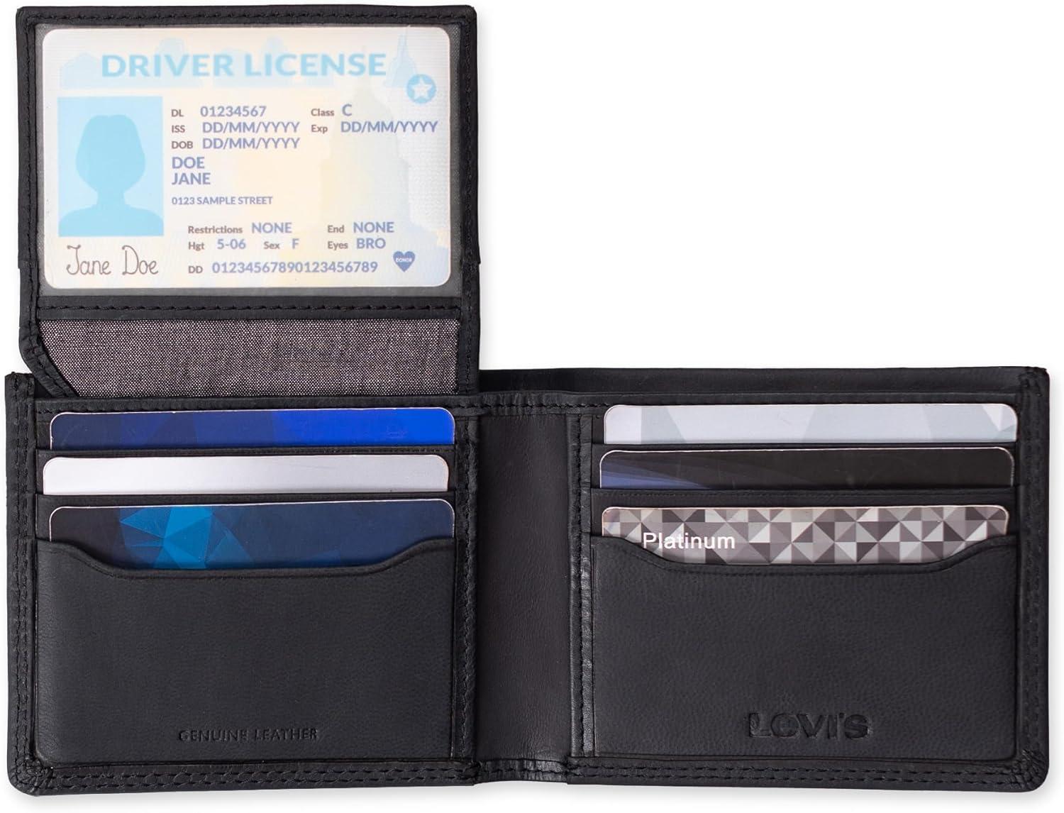imageLevis mens Classic Bifold Passcase Wallet With Multiple Card Slots and Id Window Black OrnamentBlack Ornament