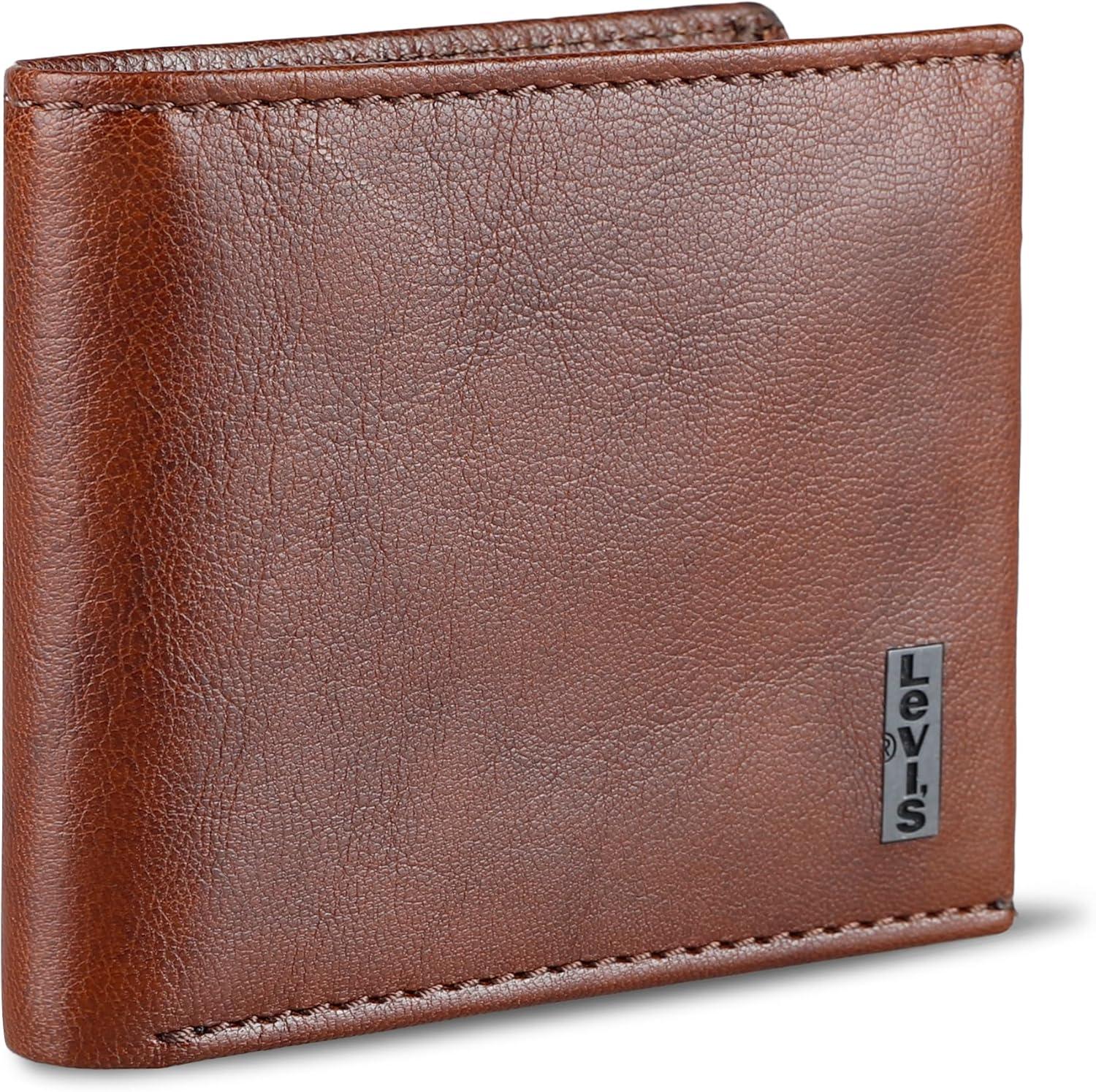 imageLevis mens Classic Bifold Passcase Wallet With Multiple Card Slots and Id Window Black OrnamentBrown Traveler