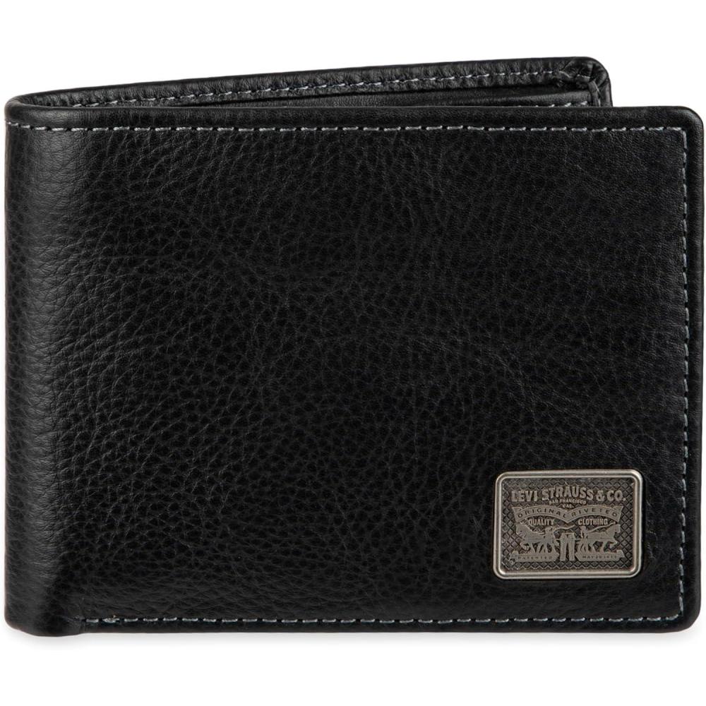 imageLevis mens Classic Bifold Passcase Wallet With Multiple Card Slots and Id Window Black OrnamentBlack Nickel Ornament